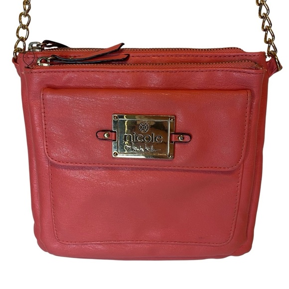 **Free w/ Purchase**Nicole Miller Salmon Pink with Chain Crossbody Handbag - Picture 1 of 11